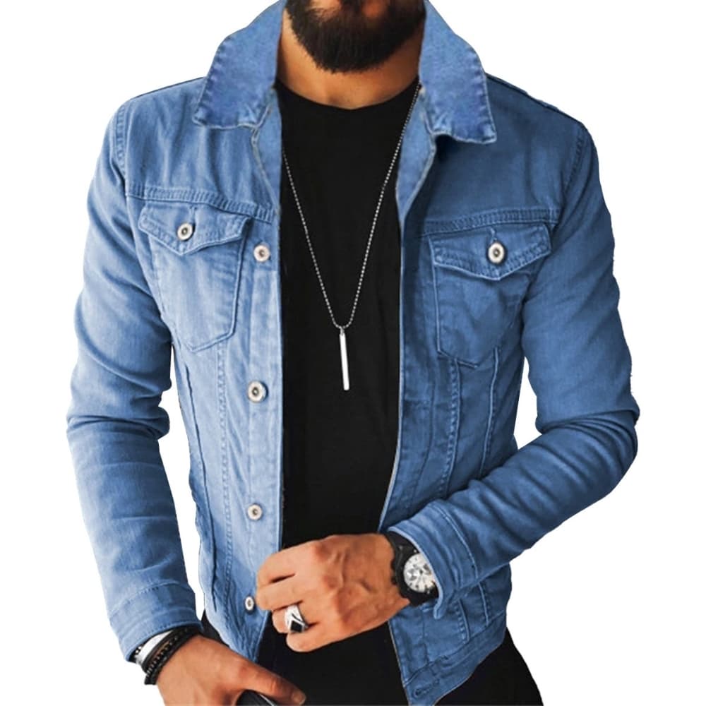 Men’s Blue Scout Jacket – Turn-Down Collar Slim Fit Casual Motorcycle Streetwear Jacket