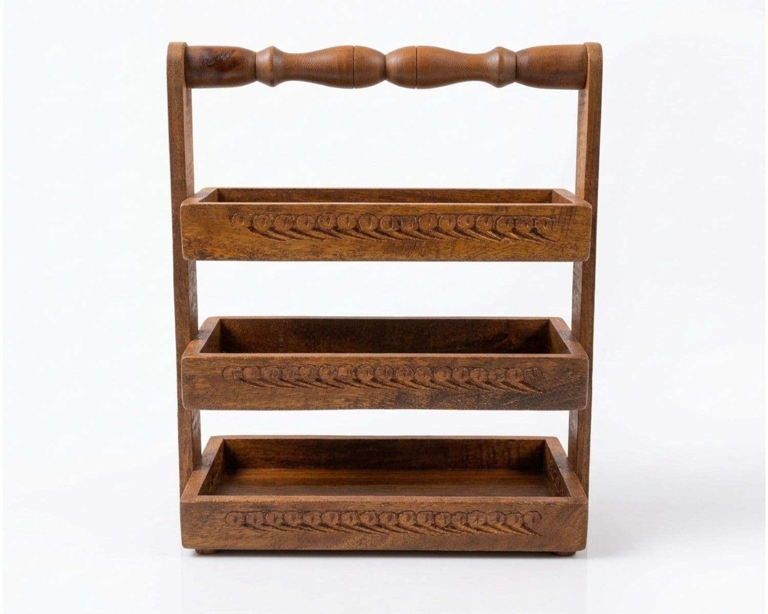 Handcrafted Wooden Spoon Stand - 3-Tier Carved Spoon Holder - Elegant Kitchen & Dining Table Organizer