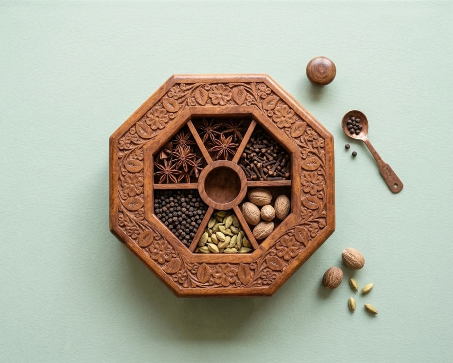 Handcrafted Sheesham Wood Dry Fruit Box - 4 Compartments - Traditional Floral Carving - Premium Serving and Gift Box