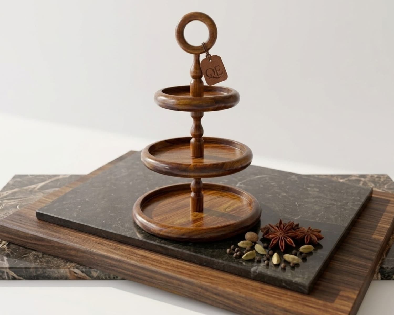 Wooden Cake Stand 3 Tier - Tiered Dessert & Cake Display Stand with 5.8", 8" & 9.5" Plates