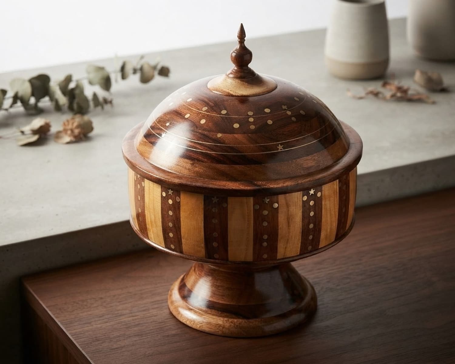 Wooden Hotpot with Steel Bowl - Handcrafted Sheesham Wood Bari Tukri Design