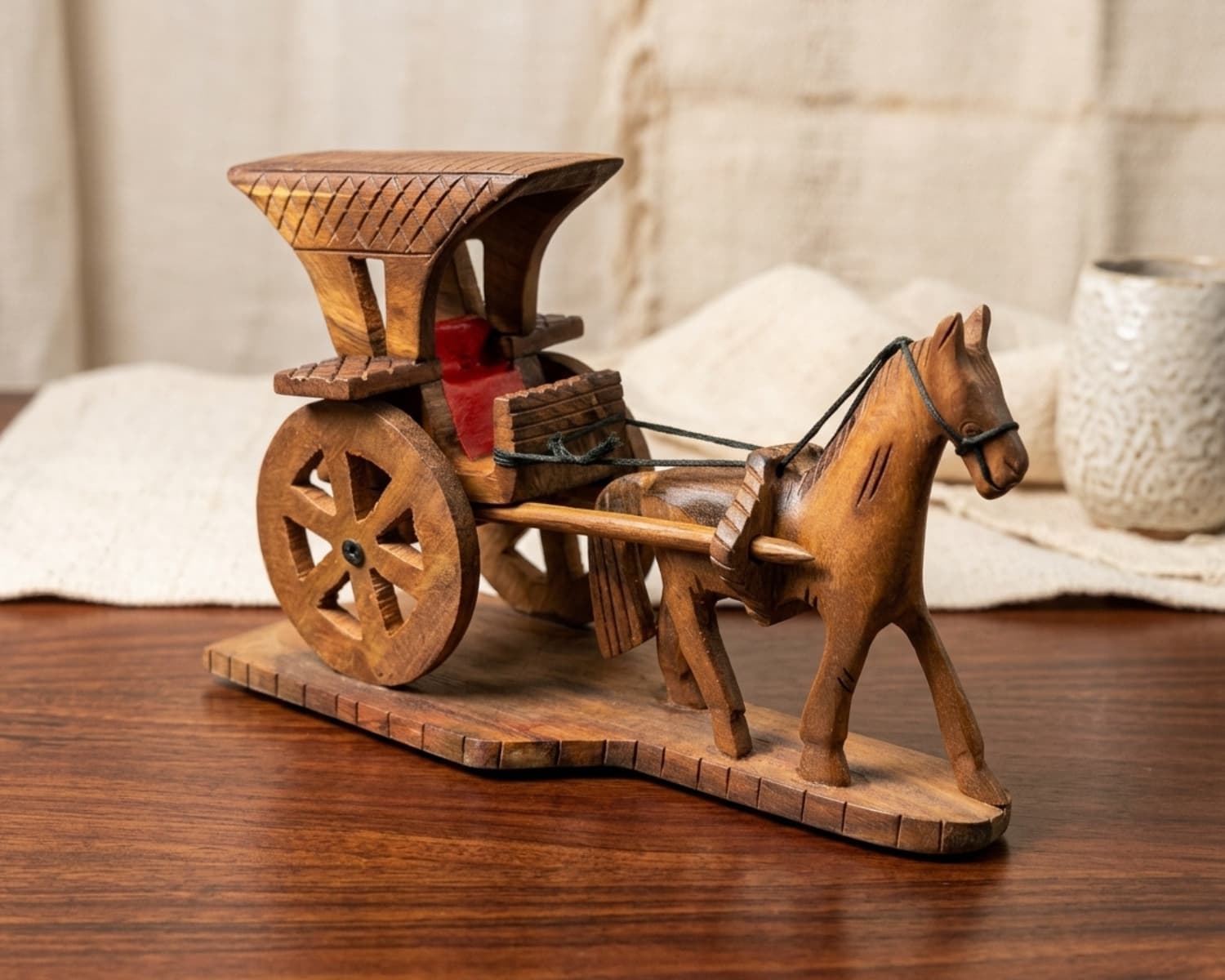 Handcrafted Sheesham Wood Tanga Sculpture - Traditional Wooden Art Decor for Home & Office