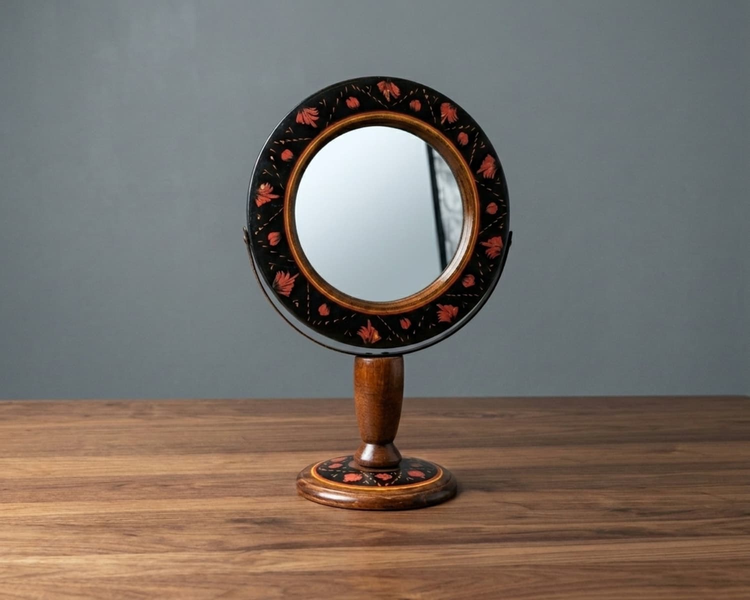 Wooden Side Mirror - Traditional Naqshi Design Decorative Wall Mirror