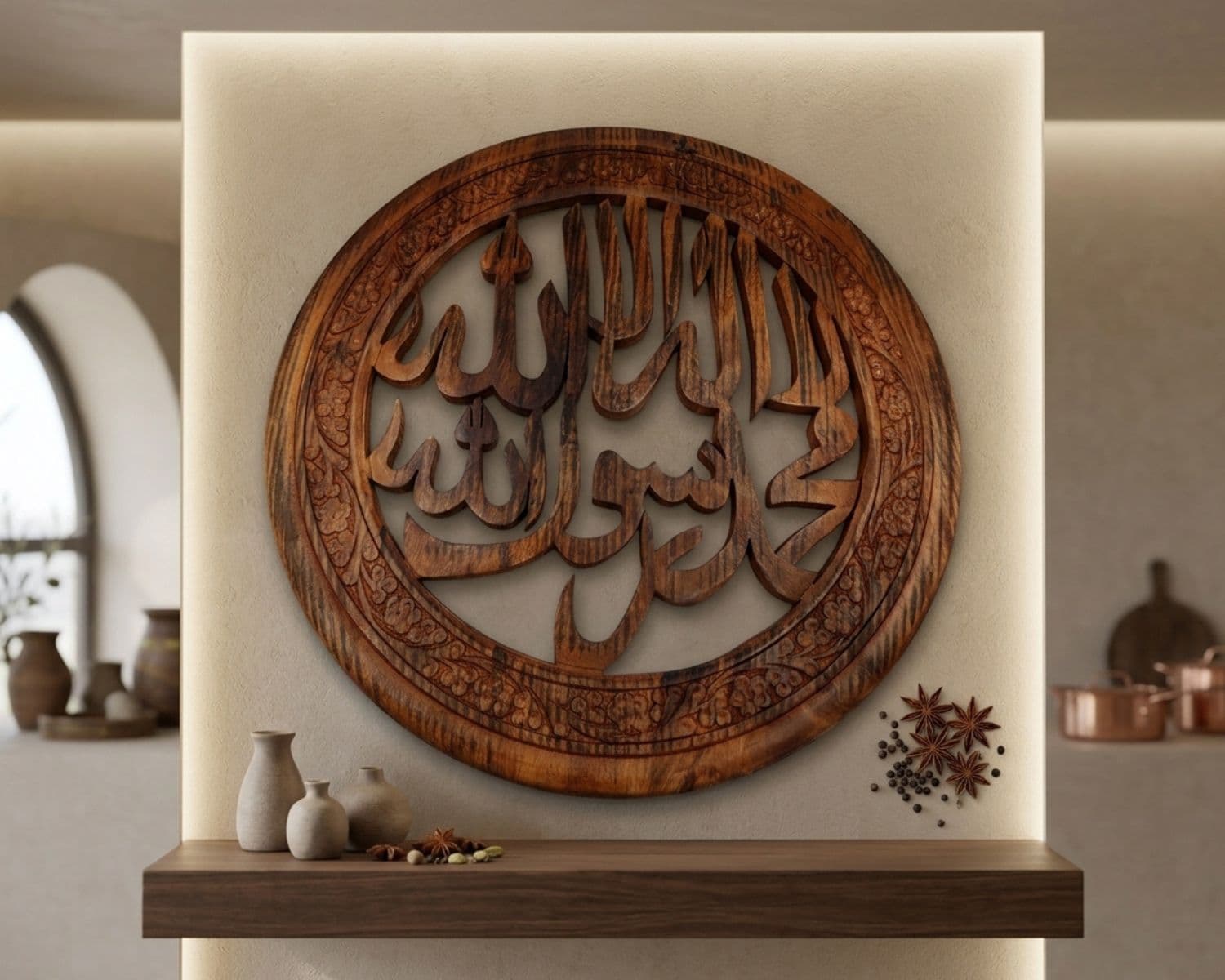 Kalma Wooden Frame - Handcrafted Sheesham Wood Islamic Wall Art with Carved Design