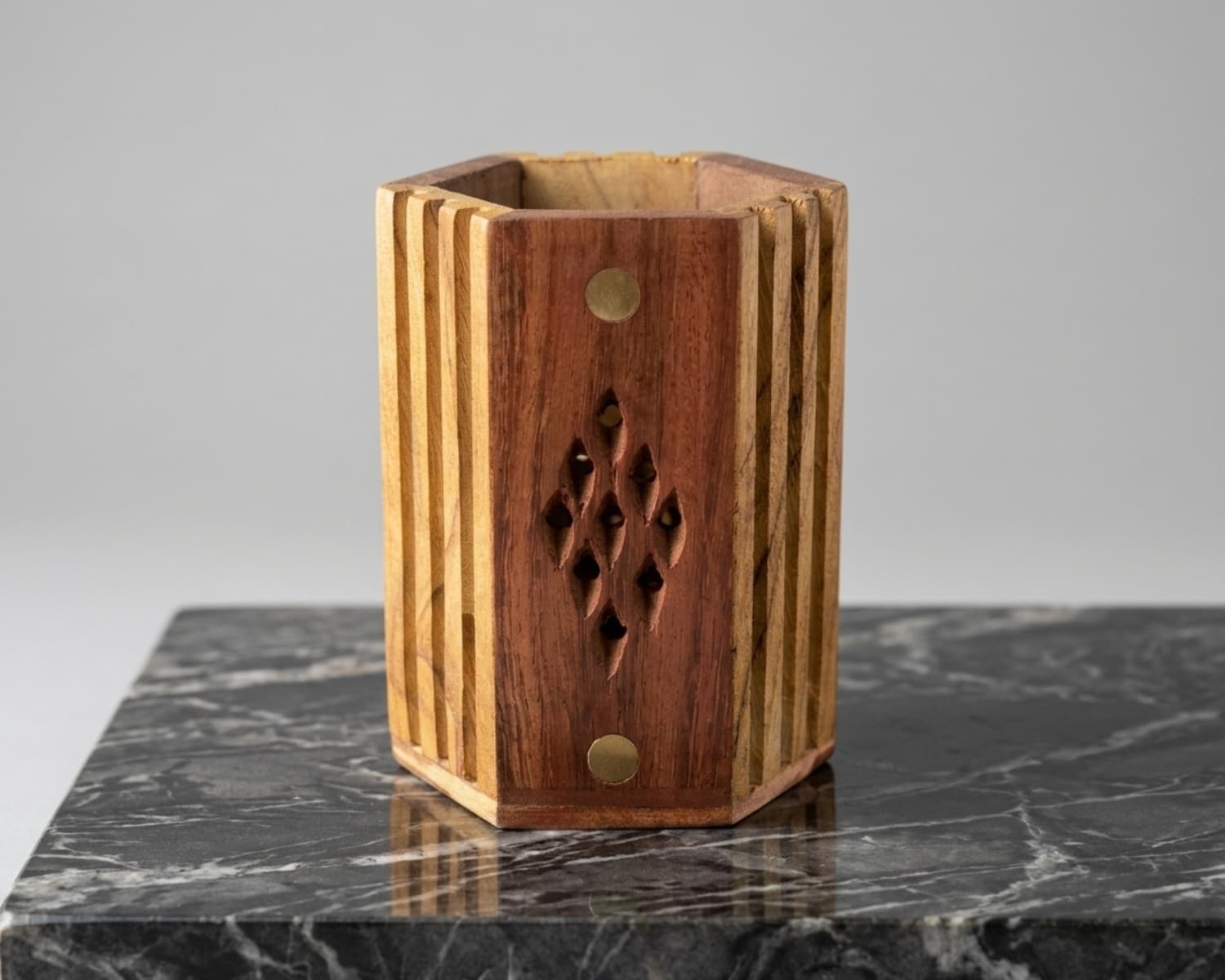 Wooden Pen Holder - Handcrafted Sheesham Wood Desk Organizer, 3 Designs Available