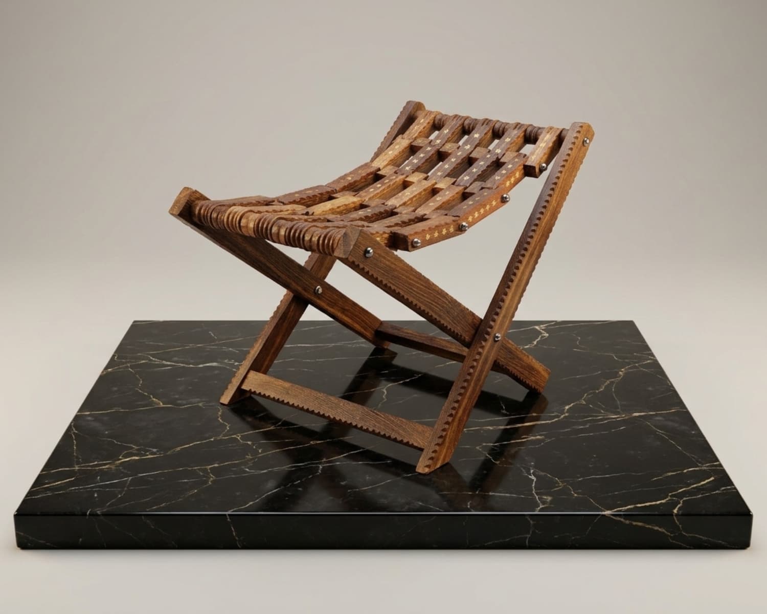 Wooden Stool - Handcrafted Sheesham Wood Stool with Traditional Carved Design