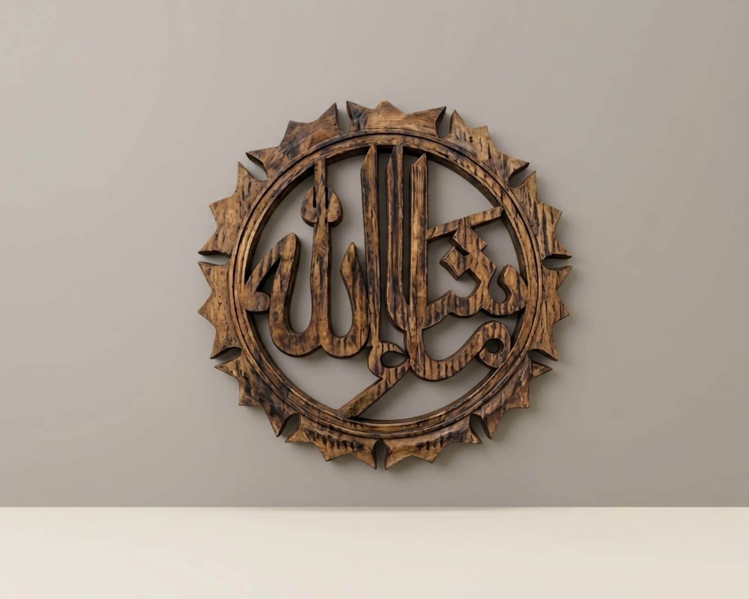 Wooden Masha Allah Frame - Handcrafted Sheesham Wood Islamic Wall Décor with Carved Design